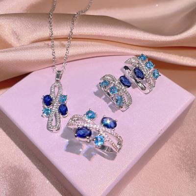 New Ins Small Fragrance Necklace Ring Earrings Inlaid with A Touch of Tanzanian Temperament Type