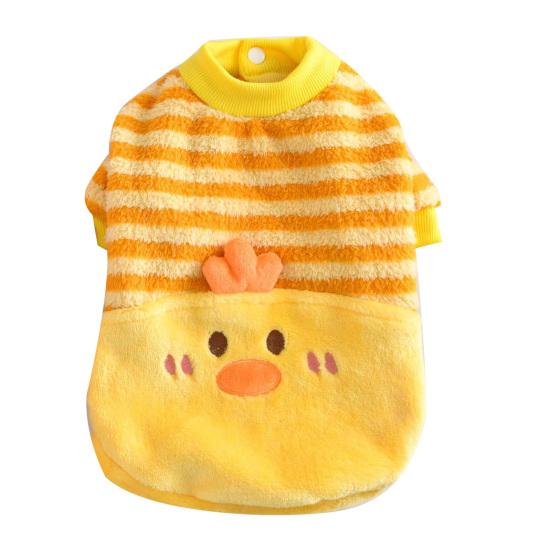 huaqianguhh Cute Duck Dog Shirt, Striped Plush Pet Clothes, Snap Button Closure, Warm Autumn Winter Outfit for Small Medium Dogs