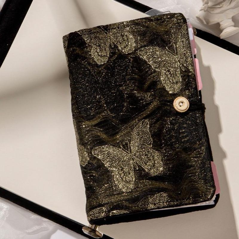 

Золотая бабочка Черный блокнот на кольцах - Съемный дневник для девочек, Готический стиль Планер формата А5/А6 с черной бумагой 5cm