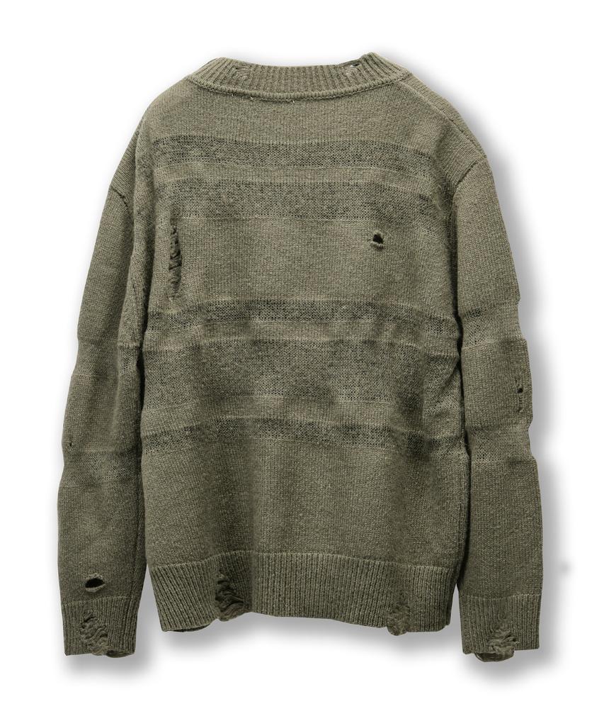JUAN HOMME See Through Damaged Knit (Khaki Gray)