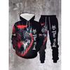 Felpe con cappuccio e pantaloni da uomo con stampa 3D di lupo selvatico Set di 2 pezzi Felpa con cappuccio casual Jogging Set da esterno atletico Tuta