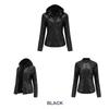 Women's Plus Size PU Washed Leather Hooded Jacket & Coat Set - Detachable