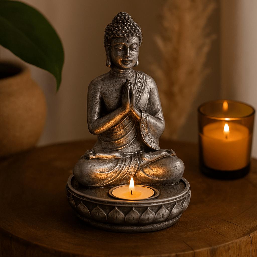 Buddha Resin Candle Holder, White Medium