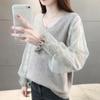 Tops for Women Cotton Shirts for Women Lace Sleeve V-Neck Base Layer Knit Top Long Sleeve Shirt Blouse Pullover Tops