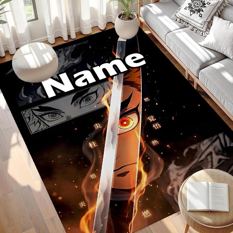 Custom Name Personalized Demon Slayer Print Carpet, Versatile Home Decor Rug, for Playroom, Apartment, Balcony, Entryway, Hallway Gift