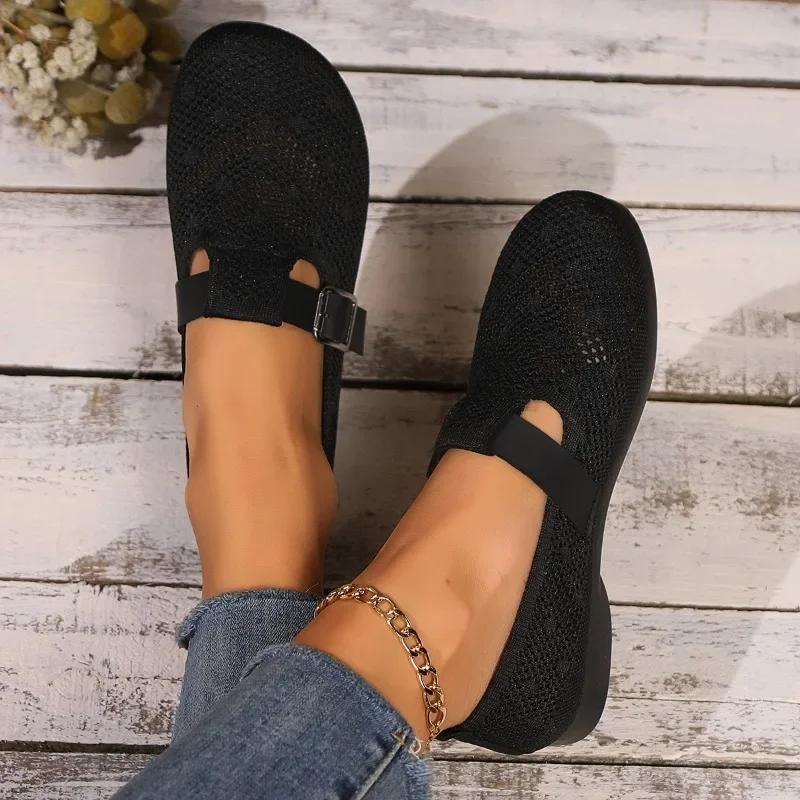 Fashion 2024 New High Quality Women's Shoes Fashion Round Head Solid Color Buckle Mesh Outdoor Leisure Breathable Slip On Women's Shoes