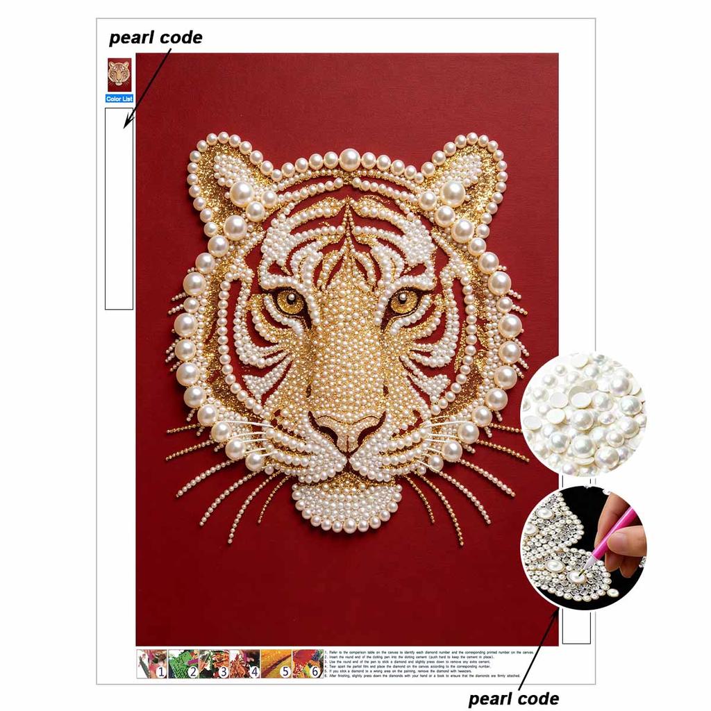 DIY Pearl Diamond Art Painting Kits for Adults and Beginners, Majestic Tiger Sparkling Painting Craft Home Wall Decor Handmade Gift