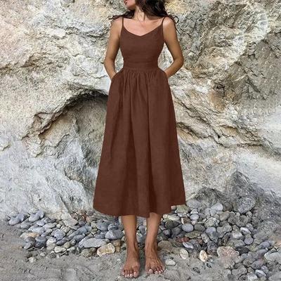 Women's Temperament Strap Sexy Backless V-Neck Suspender Large Swing Dress