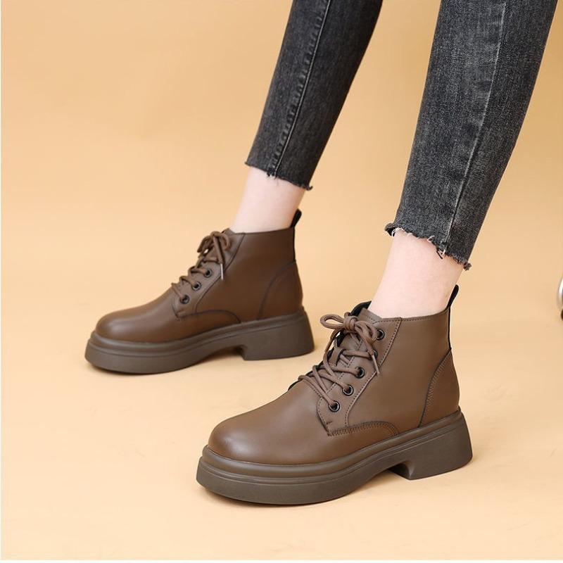 Soft leather thick-soled Martin boots women's new autumn single boots soft-soled low-top new black short boots