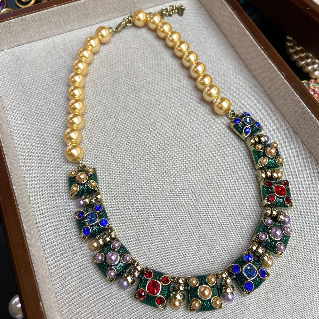 Antique Contrasting Color 12M Bead Necklace Medieval Vintage Western Gemstone Retro High-End Necklace