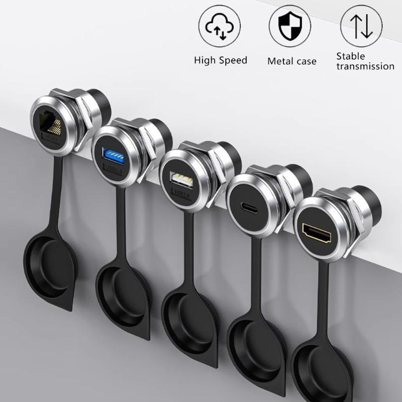 2Piece Zincs Alloy USB3.0 Panel Mount Sockets Adapters Fast Speed Data Transfer Gold Plateds Port For Wall Desk Installation