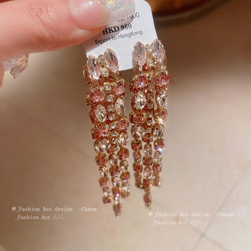 Silver Needle Light Luxury Diamond Fringed Earrings Niche Fashion Design Earrings Internet Celebrities with the Same High-end Jewelry