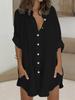 Cotton & Linen Row Button Plus Size Women's Mid-Length Short-Sleeve Loose Shirt