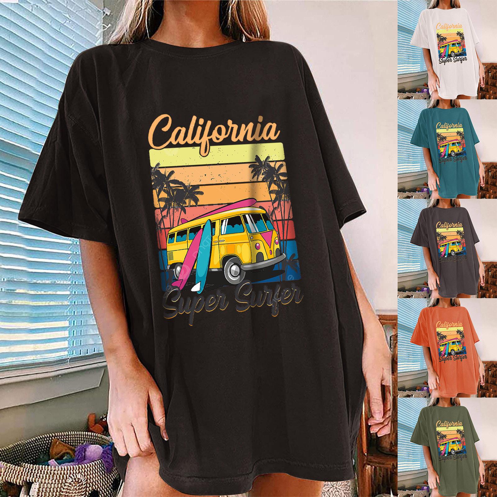 

Женская милая летняя свободная рубашка с коротким рукавом и круглым вырезом в стиле ретро с короткими рукавами и принтом