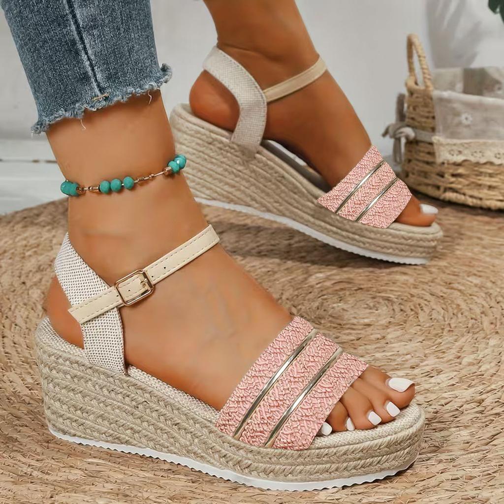 Women'S Wedge Heel Platform Woven Sandals With Strap Open Toe Soft Sole Women Summer Sandals With Heels Women'S Heeled Sandals