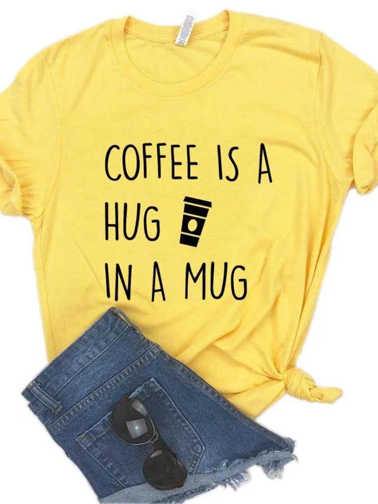 Káva je objetí v hrnku Potisk Dámské tričko s krátkým rukávem s kulatým výstřihem Volné Dámské tričko Dámské módní tričko Topy Oblečení Mujer