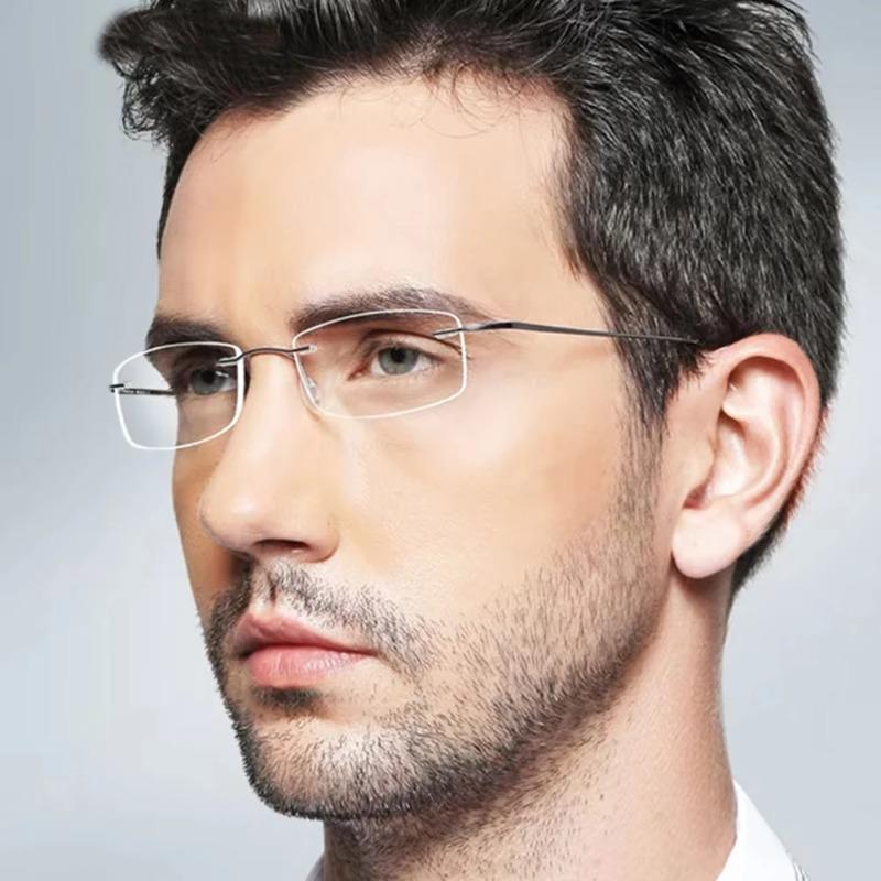 Ultra-light Frameless Design Eyeglasses Titanium Alloy TR90 Material Eyeglasses Frame Men Premium Quality Super Stretch Metal Temple Eyeglasses Frame