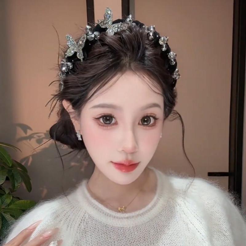 1/2Pcs High-End Sparkly Velvet Headband New Luxury Butterfly Rhinestone Headband High-Top Headpiece Hair Accessory