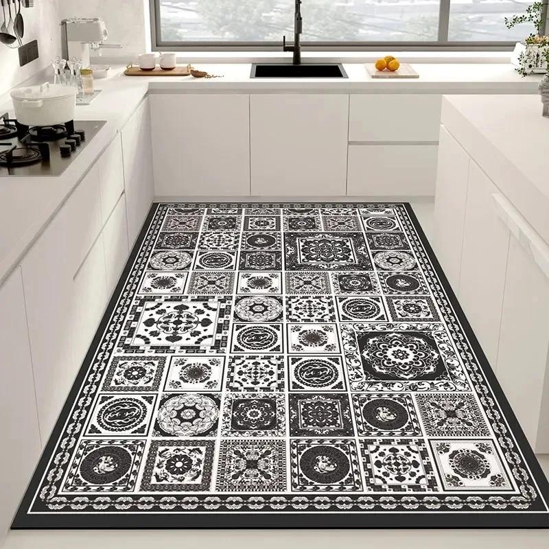 Kitchen Vinyl Carpet Pvc Non-slip Floor Mat Leather Waterproof Foot Mats American Retro Home Decoration Rug Alfombra De Cocina