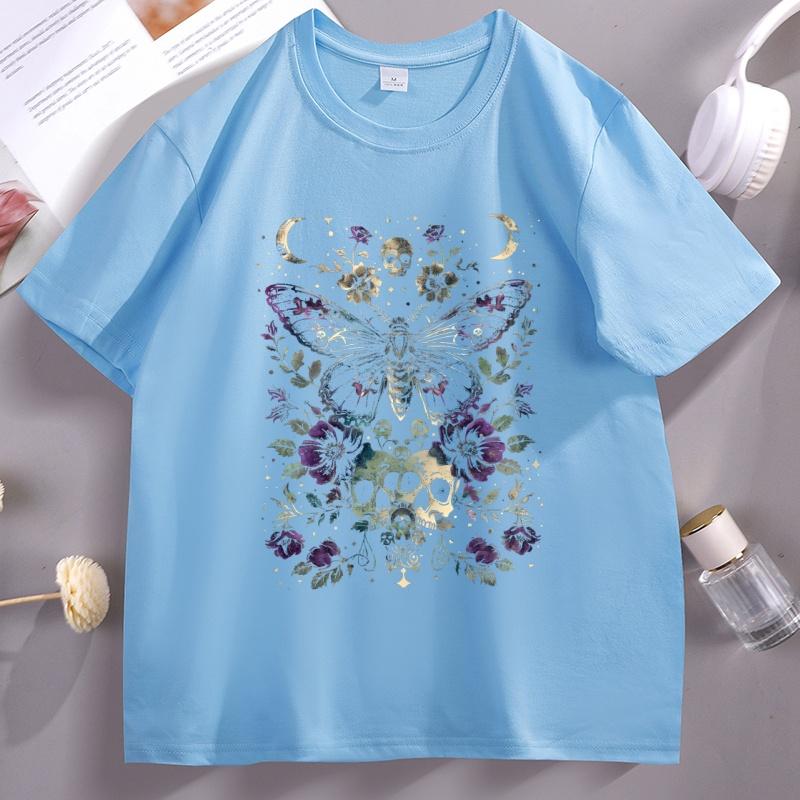 Gothic Moth T Shirt Unisex Unisex Witchy Floral Skull Tee Dark RoUnisexce TShirt Unisex Unisex Vintage Cotton Short Sleeve Tshirt Clothes