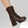 Concise Ankle Pleated Boots Women's Comfy Chunky Heels Shoes