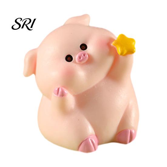 Animal Desk Accessory Pig Ornament Small Pink Piglet Synthetic Resin Figurine Decor with Raincoat Yellow Duck Micro Landscape