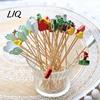 Wooden Cocktail Stirrers 100PCS Disposable Cocktails Picks, Natural Bamboo Stick, with Beach Fruits Tropical Fruit Picks Palm Trees Decoration,