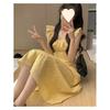 Gentle wind sweet age-reducing pastoral floral dress women's medium and long temperament square neck ruffle edge skirt