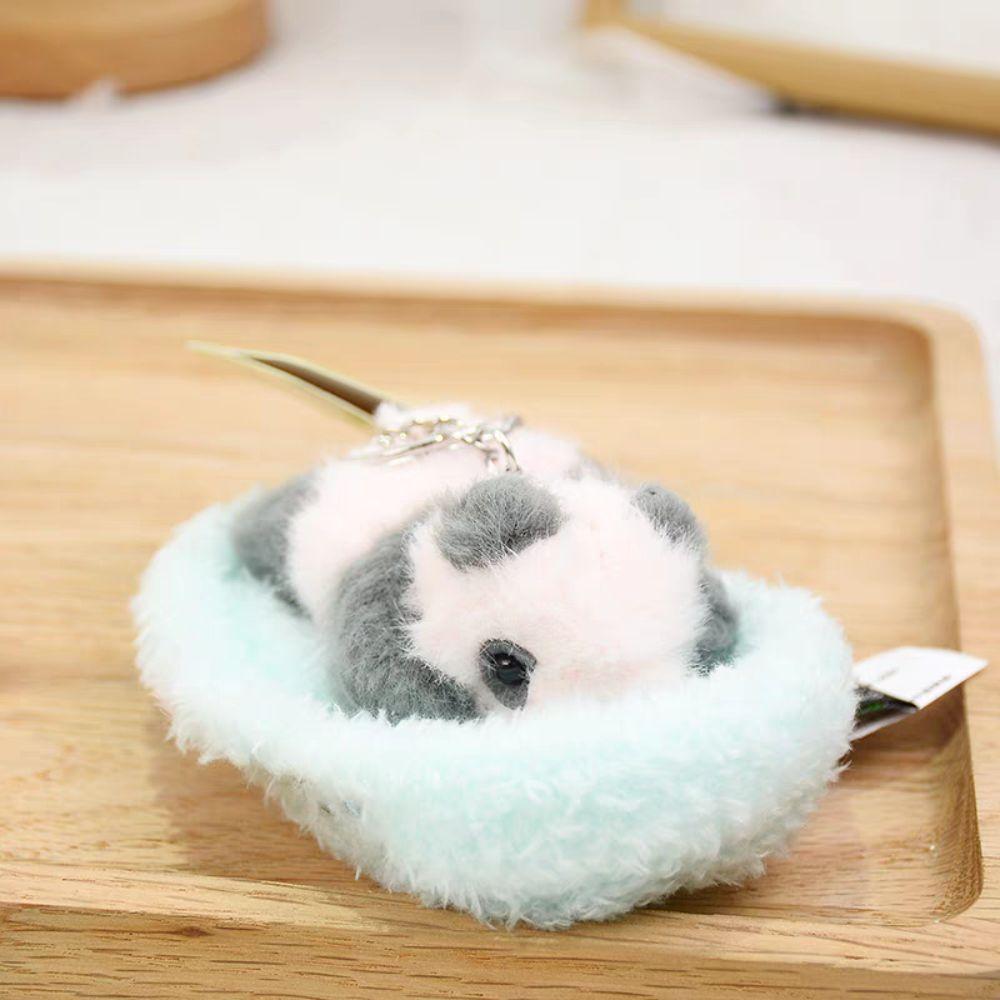 PP Cotton Baby Panda Plush Pendants Sleeping in Cradle Full Moon Panda Keyrings  Female Lady Girl