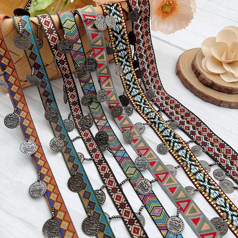 Woven Jacquard Ribbon Lace Tassel Fringe Geometric Figure Pattern for Clothing Straps Accessory Cloth Supplies Diy Sewing 1Yard
