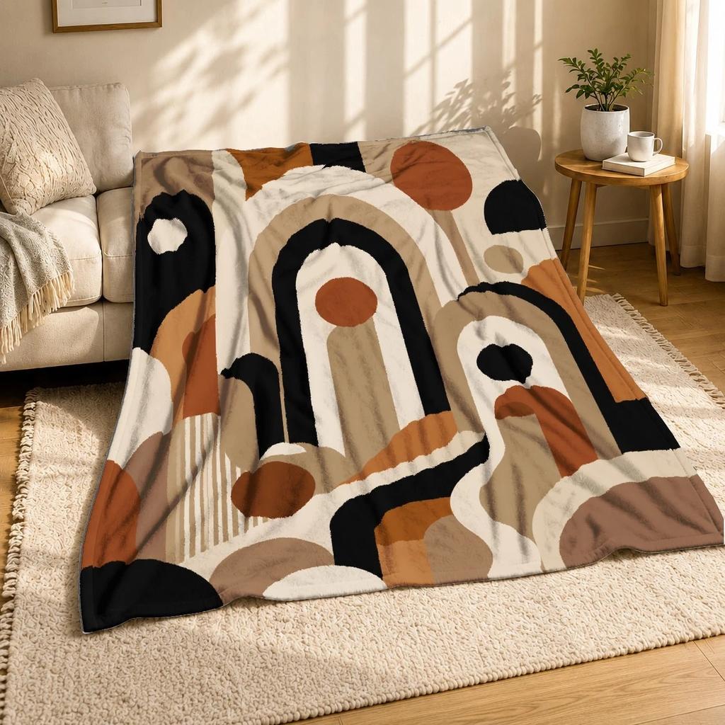 Mid Century Arches And Circles Coral Fleece Blanket Retro Decor