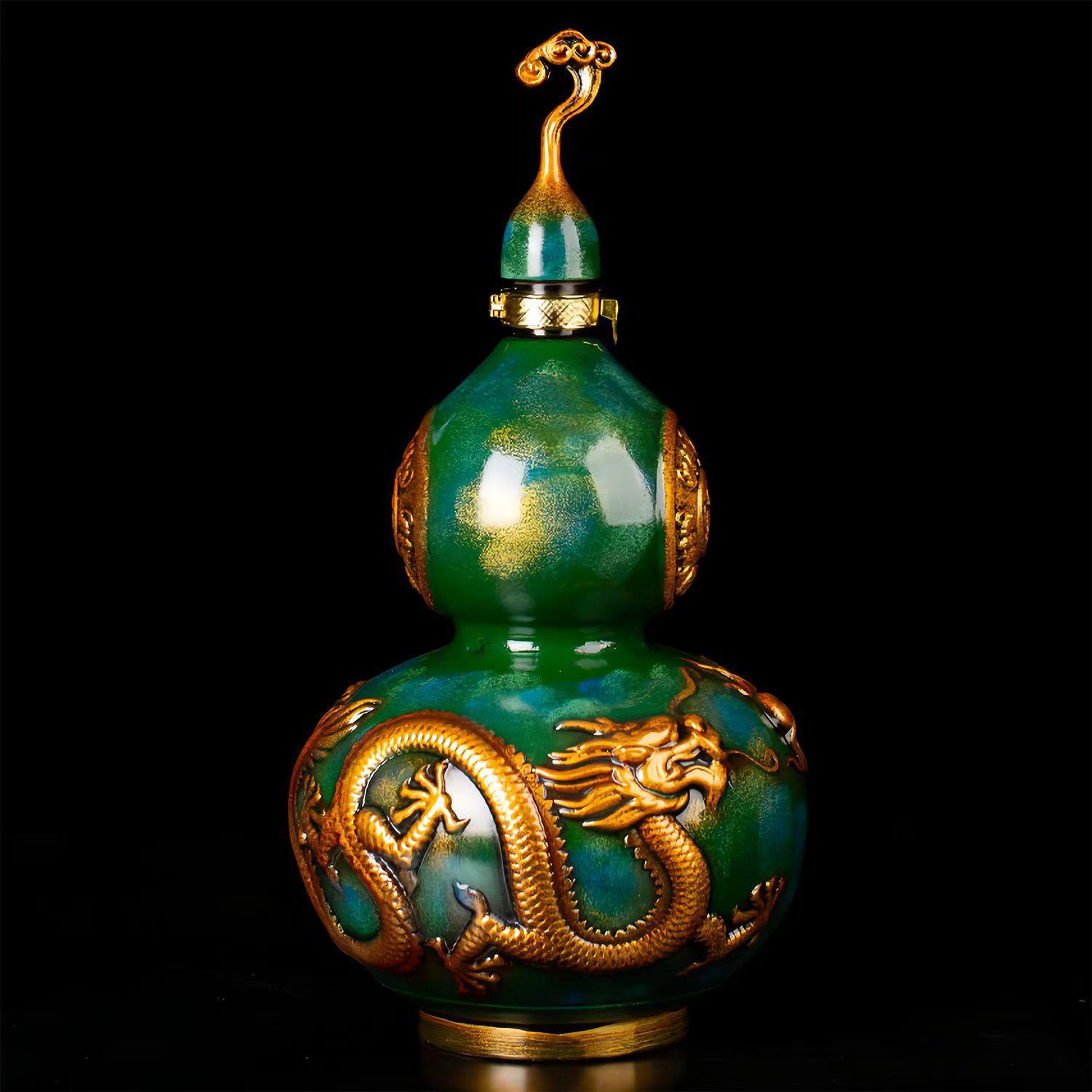 

2.5L Ceramic Gourd Wine Bottle & Jar Set, 2500ml, Fortune & Prosperity Ornament, 5 Jin Capacity Gift 5 Jin Capacity