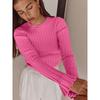Women's Crewneck Knitted Sweater, Long Sleeve Pitted Stripe Base Layer, Solid Color Tight Autumn and Winter Top