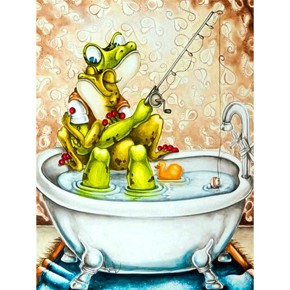 5D DIY Diamond Malování Toaletní Žába Štrasový umělecký obrázek Celý kulatý diamantový vyšívání Mozaika Domácí dekorace Dárková sada