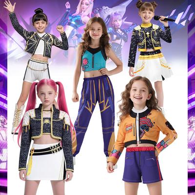 Kinder Mädchen K-Pop Rumi Zoey Cosplay Huntrix Kostüm 3D Druck Dämonenjäger Mira Bühnenkostüme Kind Halloween Party Kleidung Set