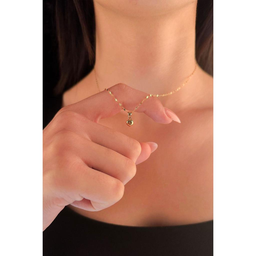 14 Carat Gold Mirrored Sparkling Chain Heart Necklace 1.35 Mm