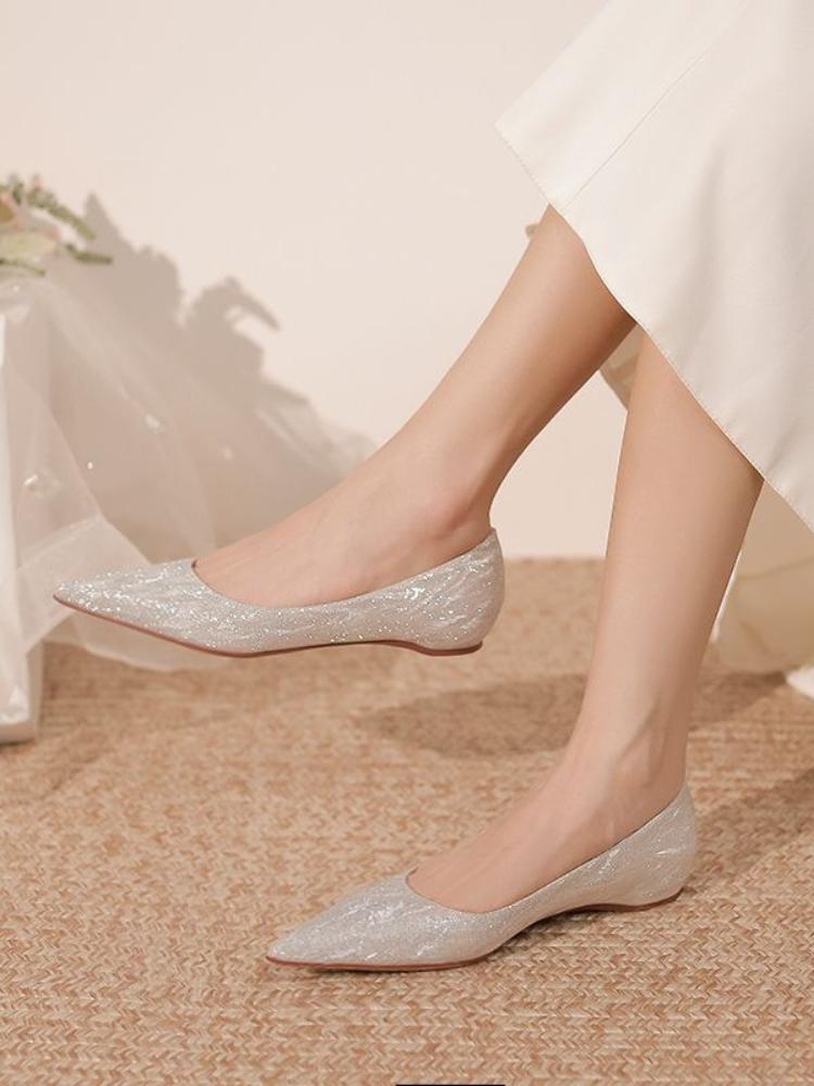 Fashion Rhinestone Flats 2024 Elegant Party Women's Shoes Leather Pointed Toe Autumn New In Sexy Shoe Fashion Evening Female Footwear