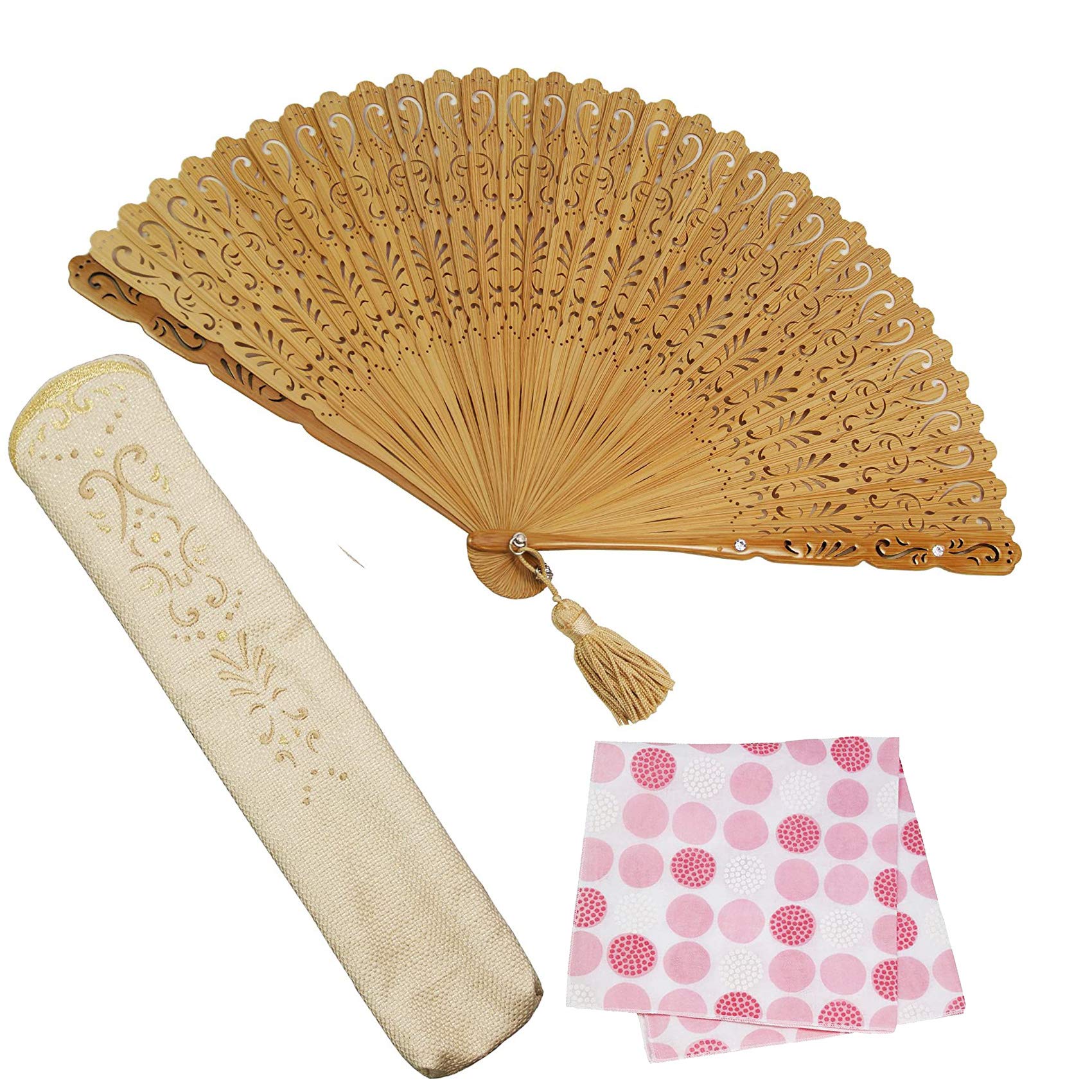 Stylish Business Fan Set with Fan Case and Handkerchief Charm Soot [Osaka Choseido] Women s -