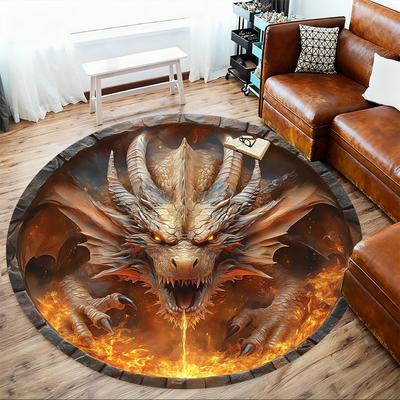 1pc Dragon Shield Pattern Office Round Rugs, Under Chair Round Rugs for Living Room, Bedroom, Bathroom Decoration Carpet 091821
