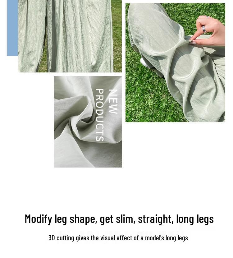 Women's Navy Blue Ice Silk Wide-Leg Pants: High-Waisted, Lightweight, Sun-Protective, Casual Trousers.