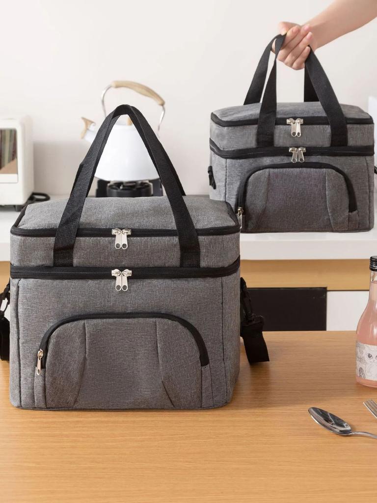 Double Insulated Lunch Bag Layer Portable Thermal Lunch Box Waterproof Picnic Heat Insulating Bag with Adjustable Strap