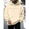 Felpa con cappuccio oversize da uomo alla moda, misto cotone 60%, stampa semplice con lettere, cappuccio con coulisse, felpa con cappuccio casual da indossare tutti i giorni