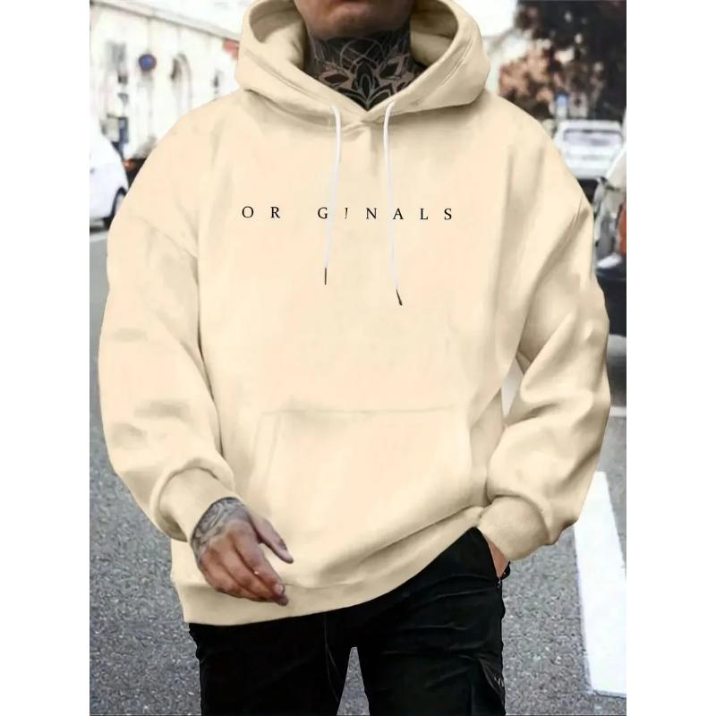 Felpa con cappuccio oversize da uomo alla moda, misto cotone 60%, stampa semplice con lettere, cappuccio con coulisse, felpa con cappuccio casual da indossare tutti i giorni