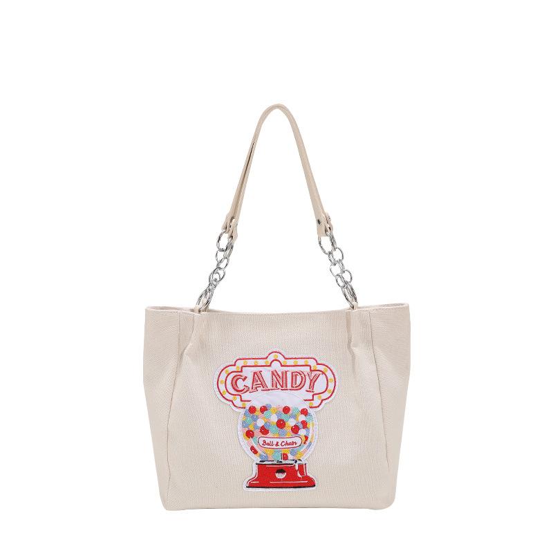 Design Tote Bag New Korean Edition Zipper Canvas Red Large Capacity Versatile Cartoon Blue Personalized Shoulder Bag For Women