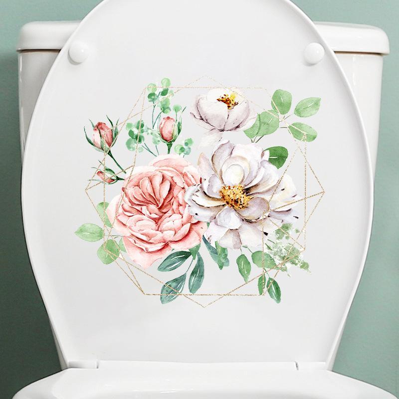 Toilet Sticker Waterproof Floral Butterfly Self Adhesive Removable No Trace for Home Bathroom Renovate