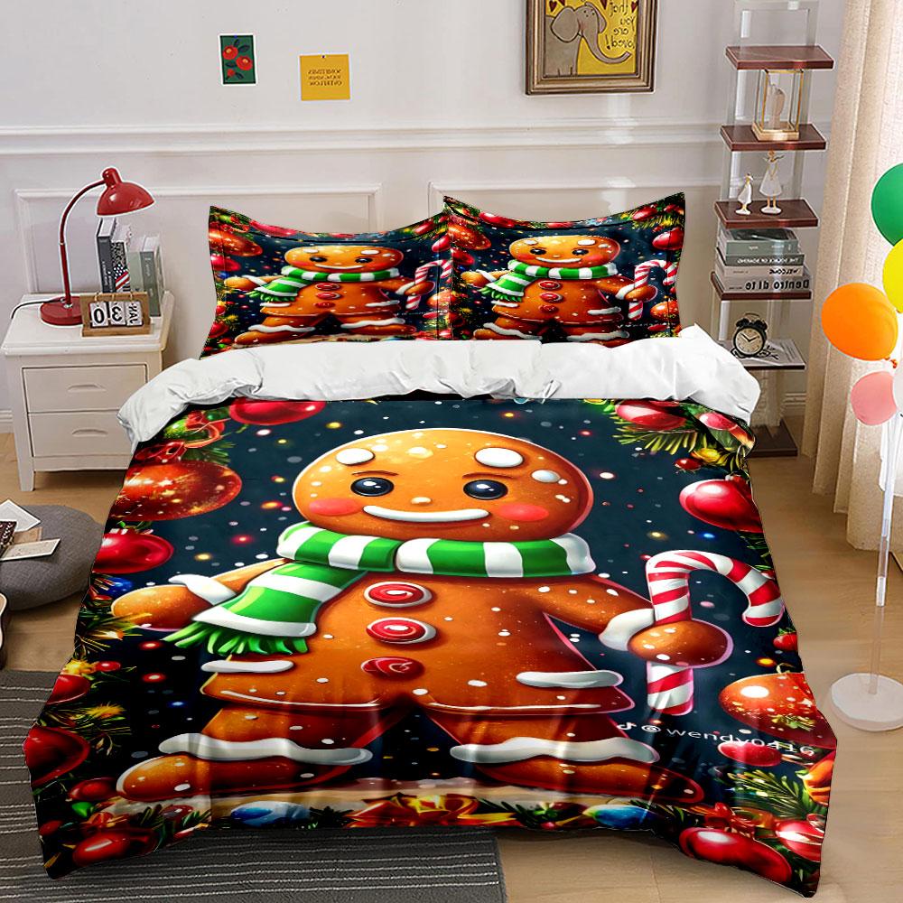 Gingerbread Man Christmas Decor Bedding Duvet Cover Set Duvet Cover Pillowcases (1*Duvet Cover 2*Pillowcases, without duvet insert)