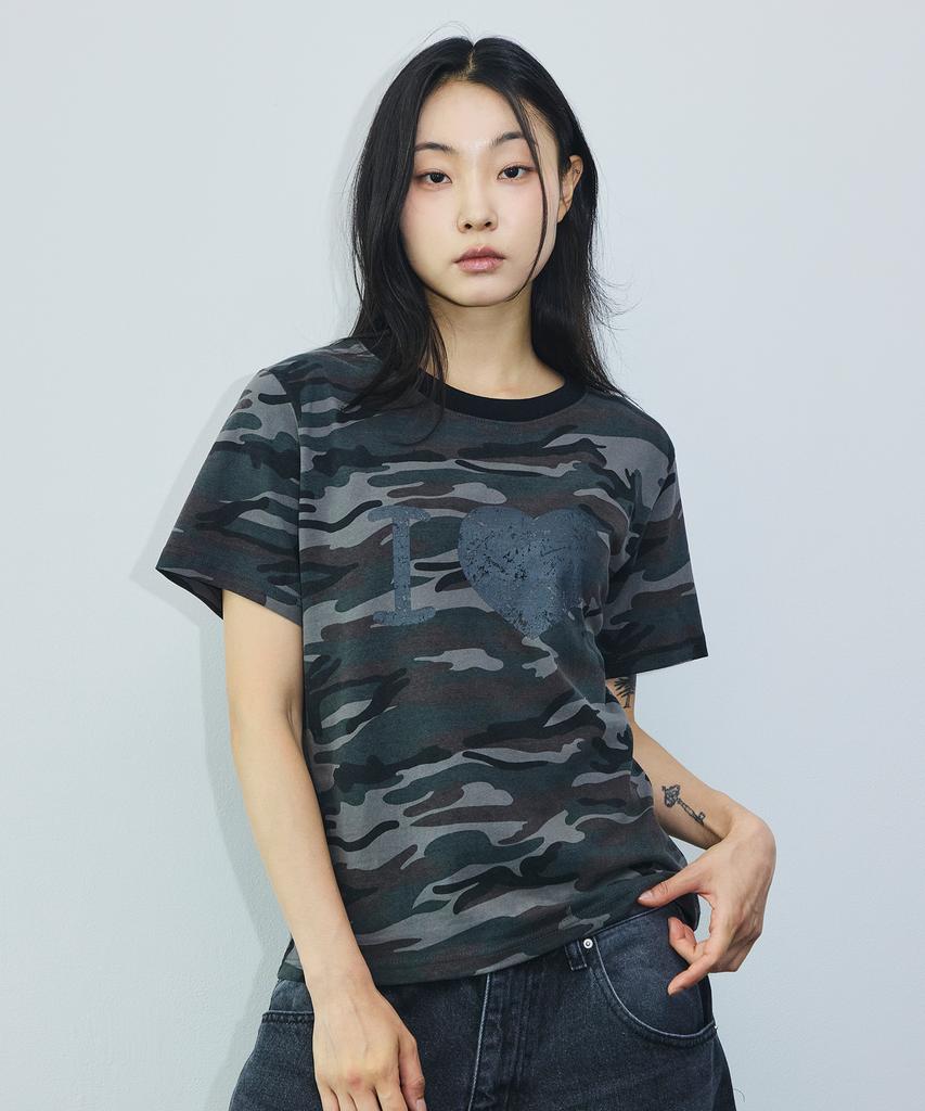 SCALLYWAG I Love Crop T-Shirt [Camo]
