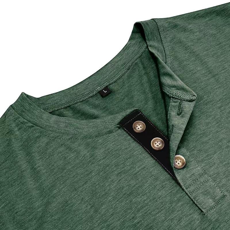 Stylish Men's Slim-Fit Long-Sleeved Henley Pocket T-Shirt Two-Tone Men's Sweatshirt Top