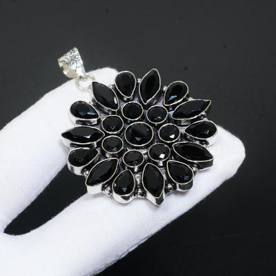 Black Spinel Gemstone Handmade 925 Sterling Silver Jewelry Pendant Black Spinel Flower Design Pendant Black Spinel Jewelry For Gifts