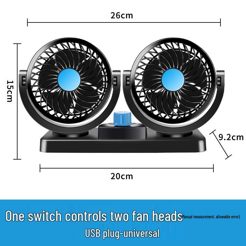 Dual-Head Car Fan 12V/24V for Trucks and Sedans